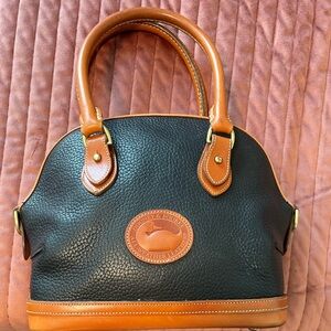 Vintage Dooney & Bourke Black and Brown Leather Satchel- 10 1/2” x 8 1/2”